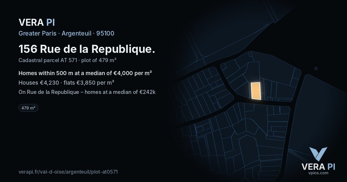 156 Rue de la Republique, Argenteuil at night – the plot lit, the parcels around coloured by the prices near them