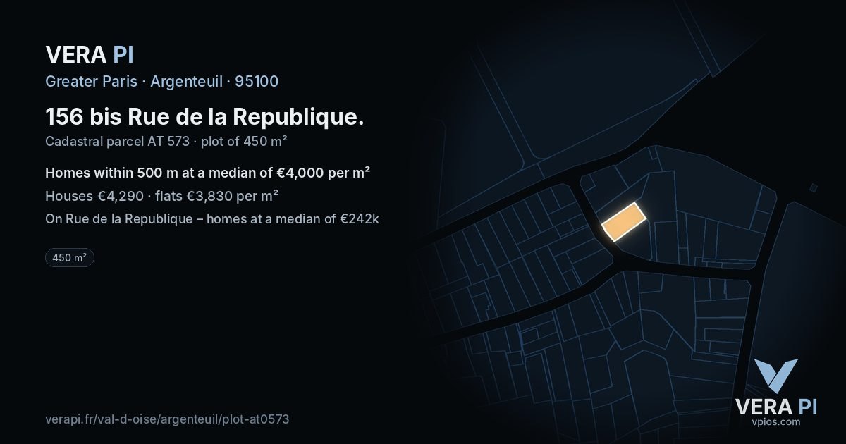 156 bis Rue de la Republique, Argenteuil at night – the plot lit, the parcels around coloured by the prices near them
