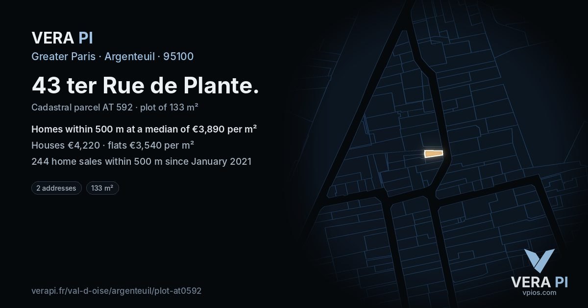 43 ter Rue de Plante, Argenteuil at night – the plot lit, the parcels around coloured by the prices near them