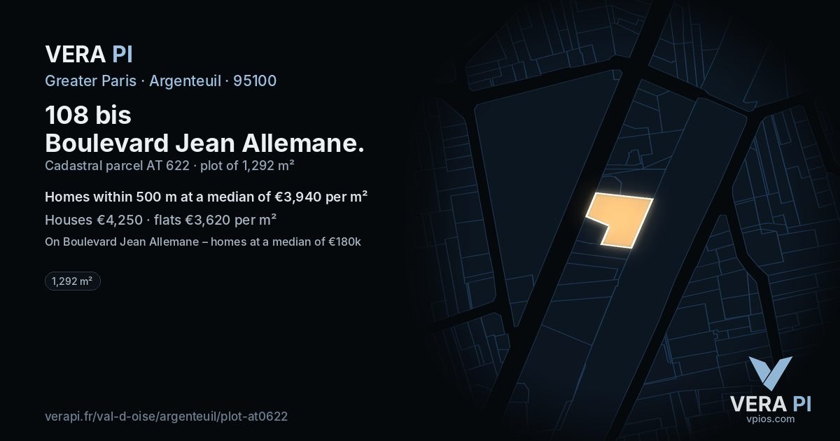 108 bis Boulevard Jean Allemane, Argenteuil at night – the plot lit, the parcels around coloured by the prices near them