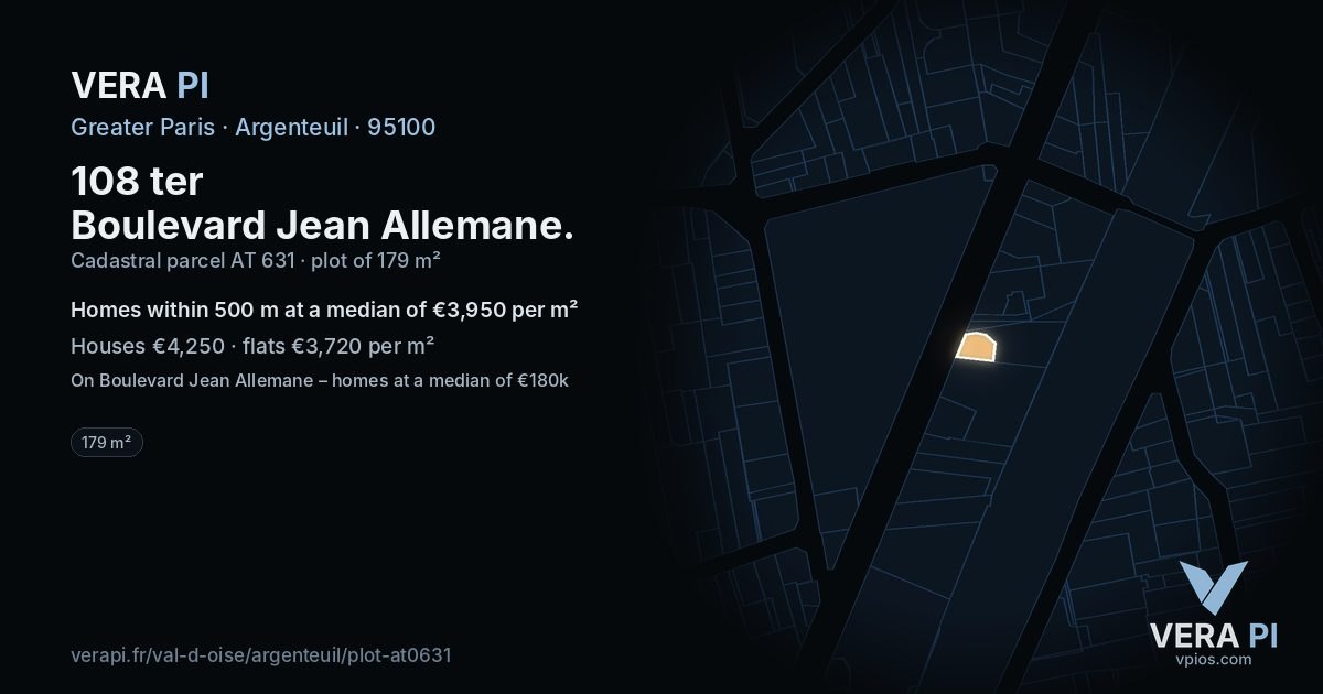 108 ter Boulevard Jean Allemane, Argenteuil at night – the plot lit, the parcels around coloured by the prices near them