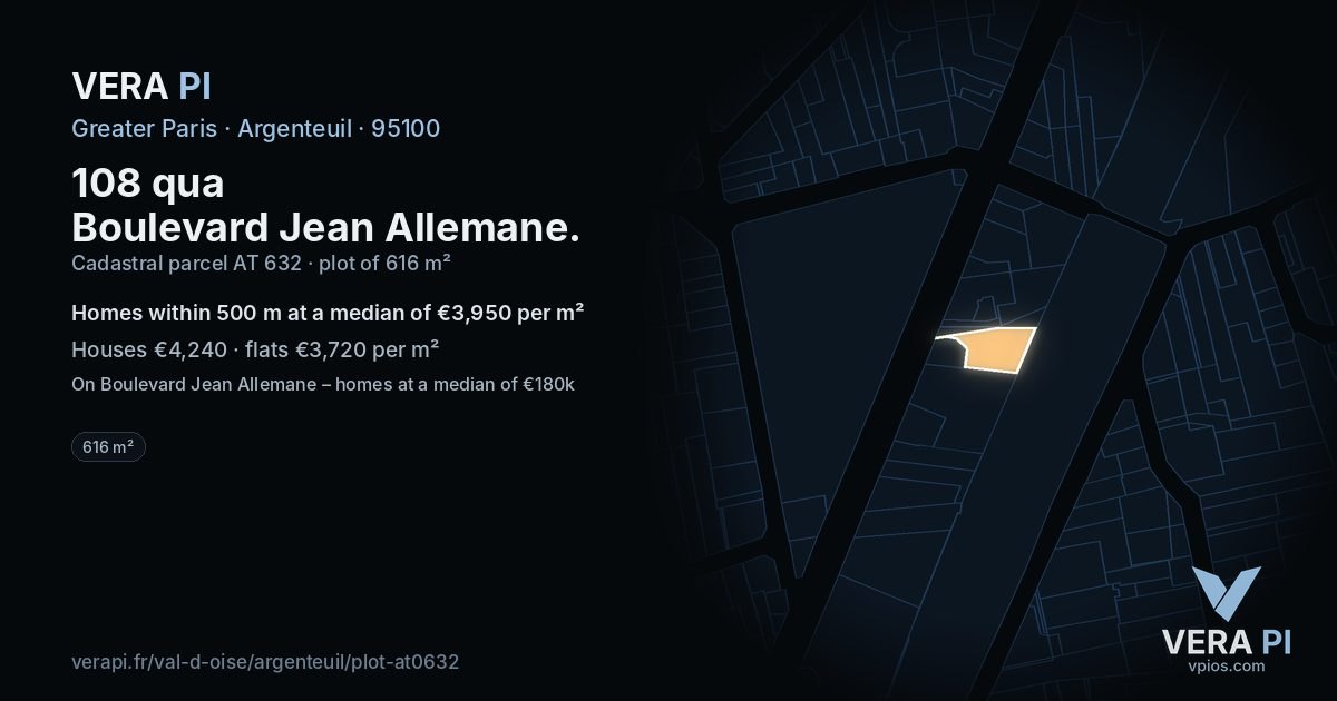 108 qua Boulevard Jean Allemane, Argenteuil at night – the plot lit, the parcels around coloured by the prices near them