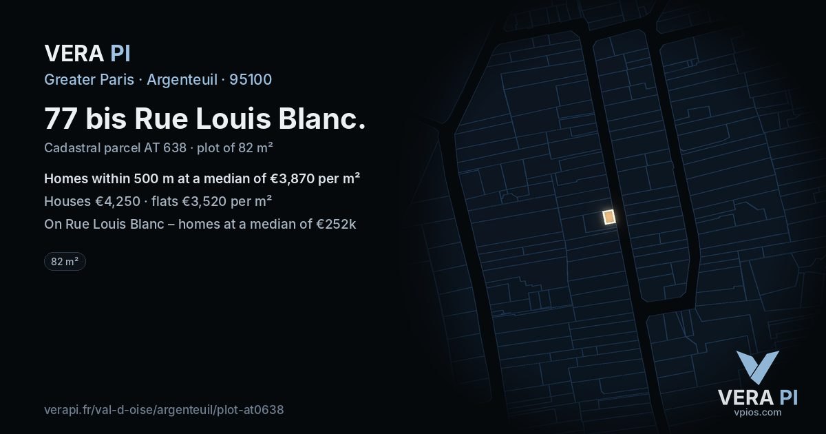 77 bis Rue Louis Blanc, Argenteuil at night – the plot lit, the parcels around coloured by the prices near them