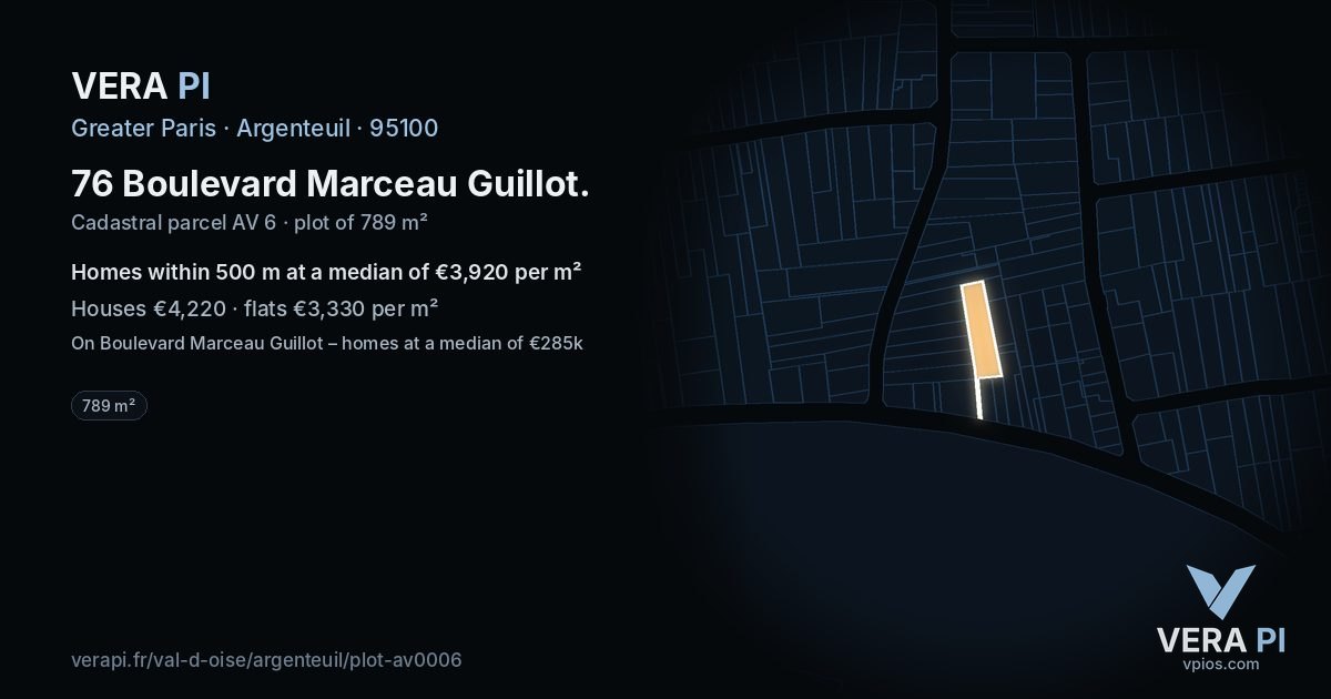 76 Boulevard Marceau Guillot, Argenteuil at night – the plot lit, the parcels around coloured by the prices near them