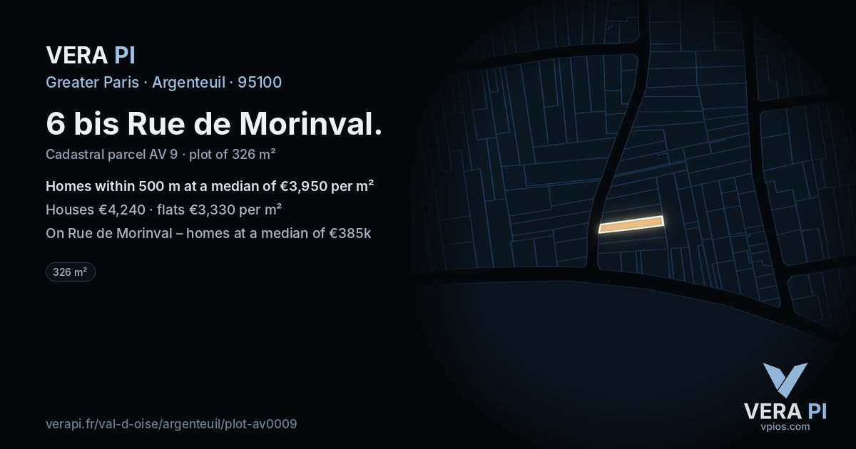 6 bis Rue de Morinval, Argenteuil at night – the plot lit, the parcels around coloured by the prices near them