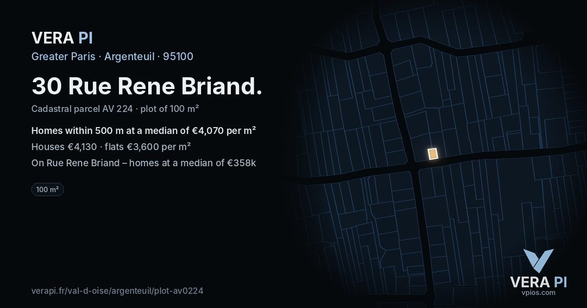 30 Rue Rene Briand, Argenteuil at night – the plot lit, the parcels around coloured by the prices near them