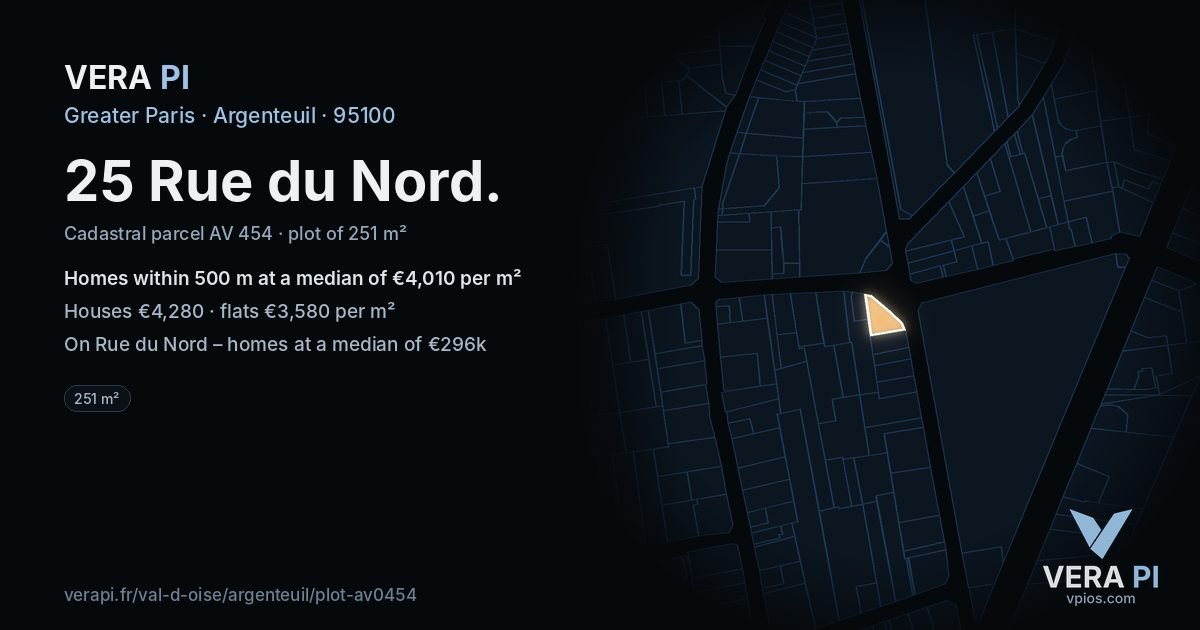 25 Rue du Nord, Argenteuil at night – the plot lit, the parcels around coloured by the prices near them