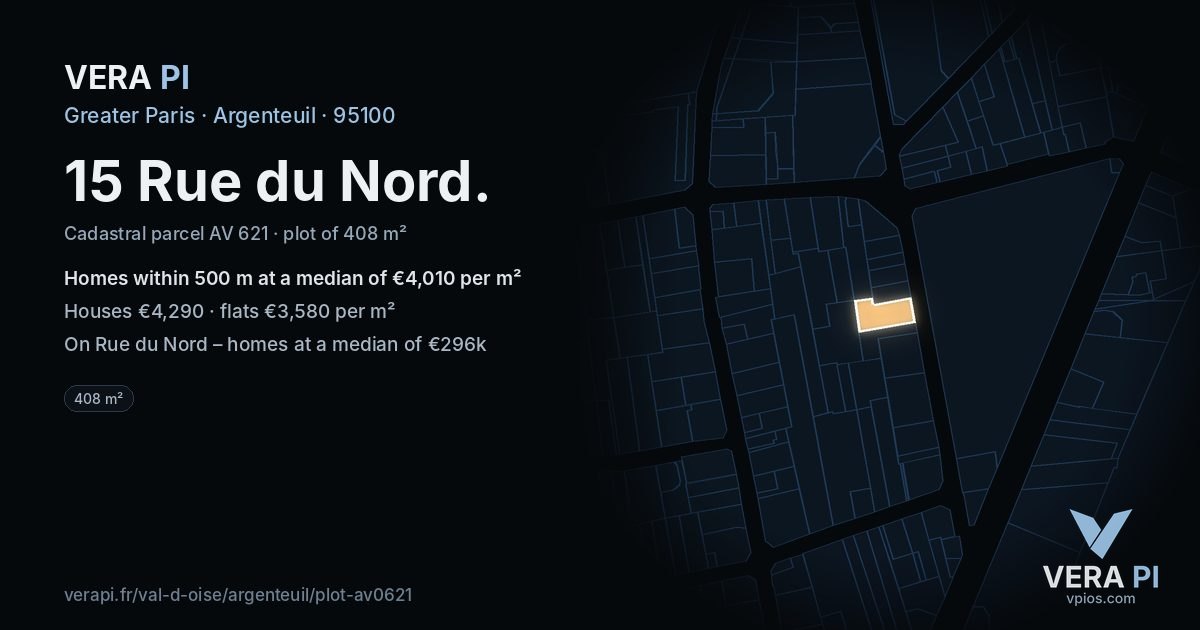 15 Rue du Nord, Argenteuil at night – the plot lit, the parcels around coloured by the prices near them