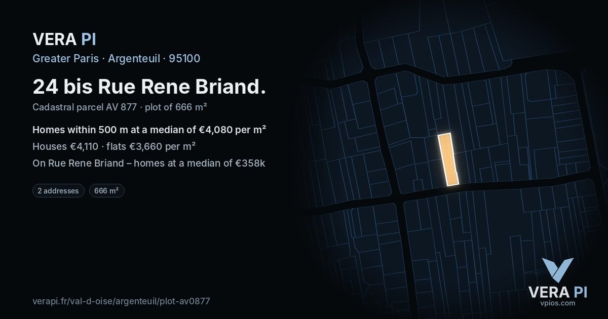 24 bis Rue Rene Briand, Argenteuil at night – the plot lit, the parcels around coloured by the prices near them