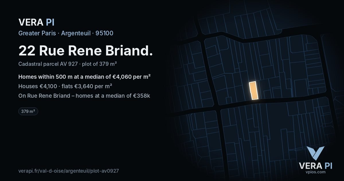 22 Rue Rene Briand, Argenteuil at night – the plot lit, the parcels around coloured by the prices near them