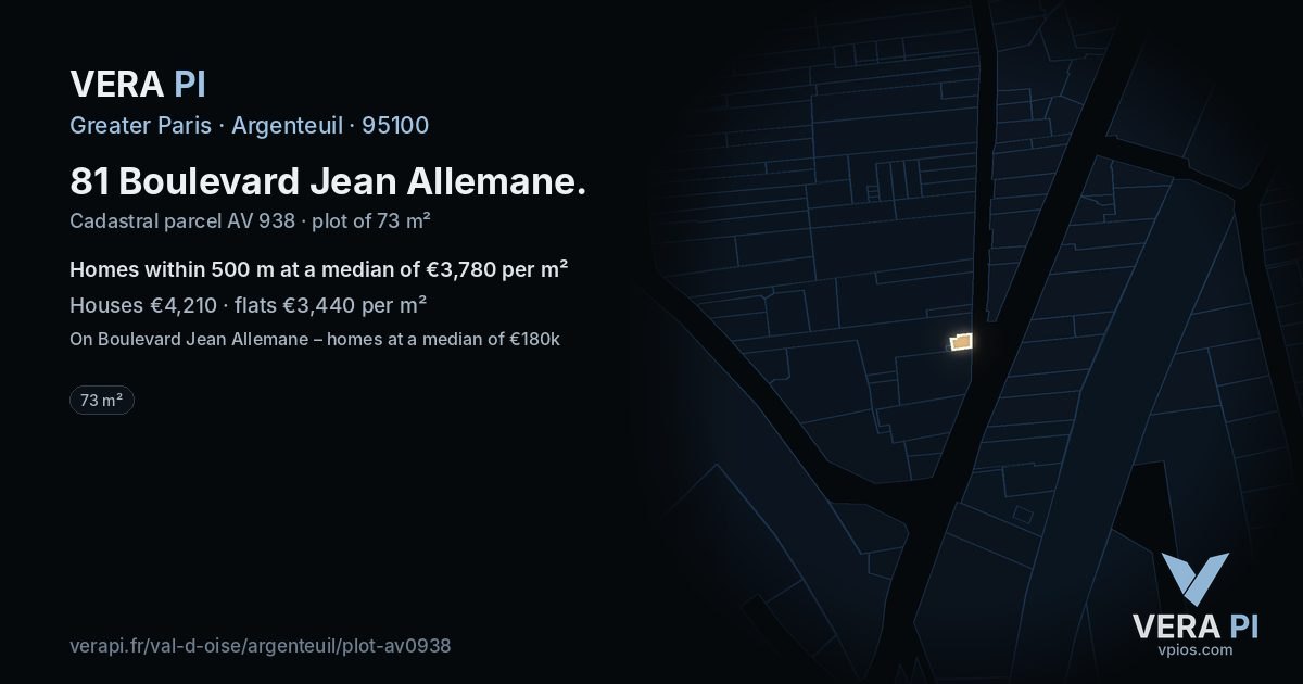 81 Boulevard Jean Allemane, Argenteuil at night – the plot lit, the parcels around coloured by the prices near them