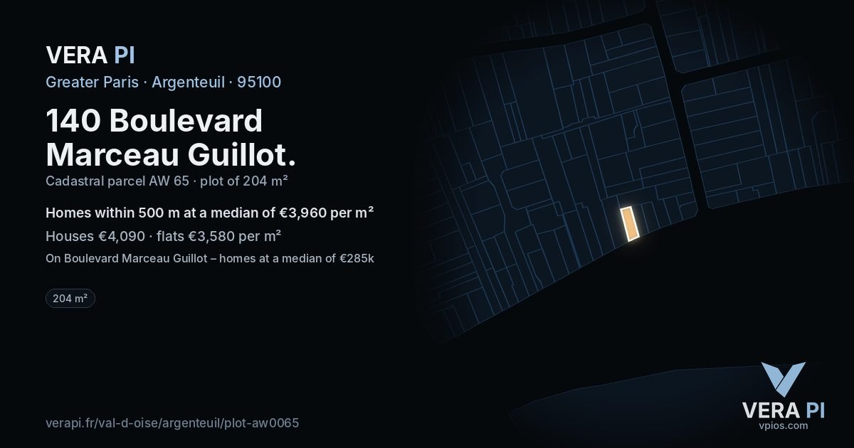 140 Boulevard Marceau Guillot, Argenteuil at night – the plot lit, the parcels around coloured by the prices near them