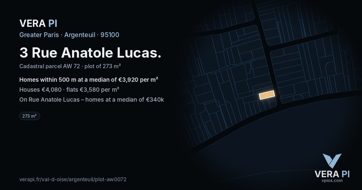 3 Rue Anatole Lucas, Argenteuil at night – the plot lit, the parcels around coloured by the prices near them