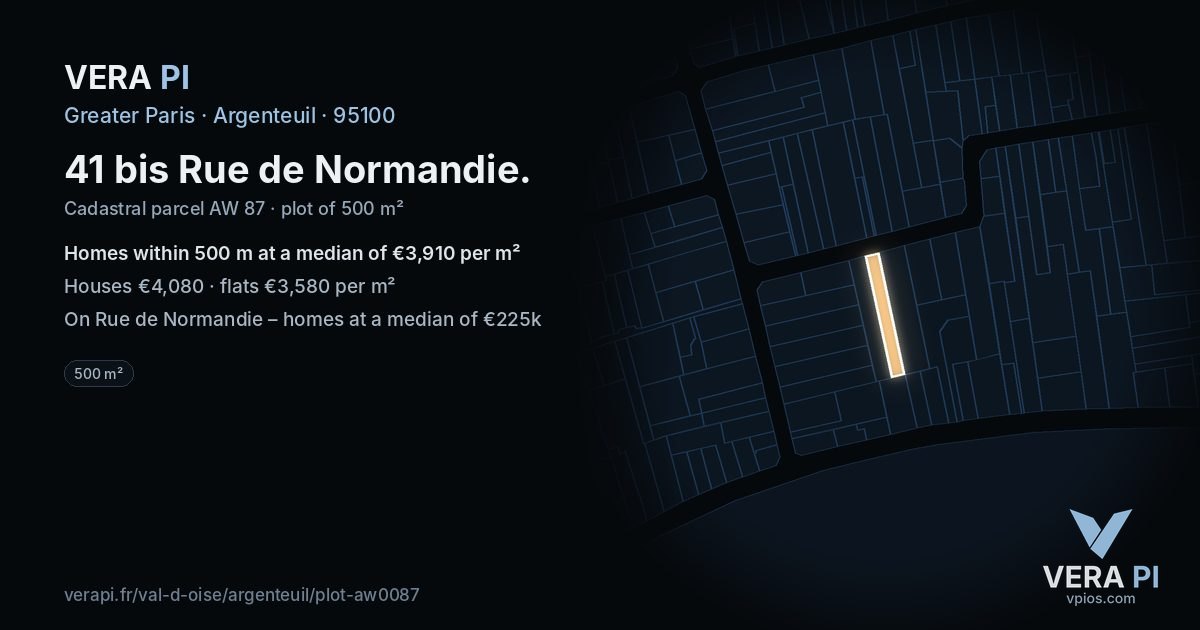 41 bis Rue de Normandie, Argenteuil at night – the plot lit, the parcels around coloured by the prices near them