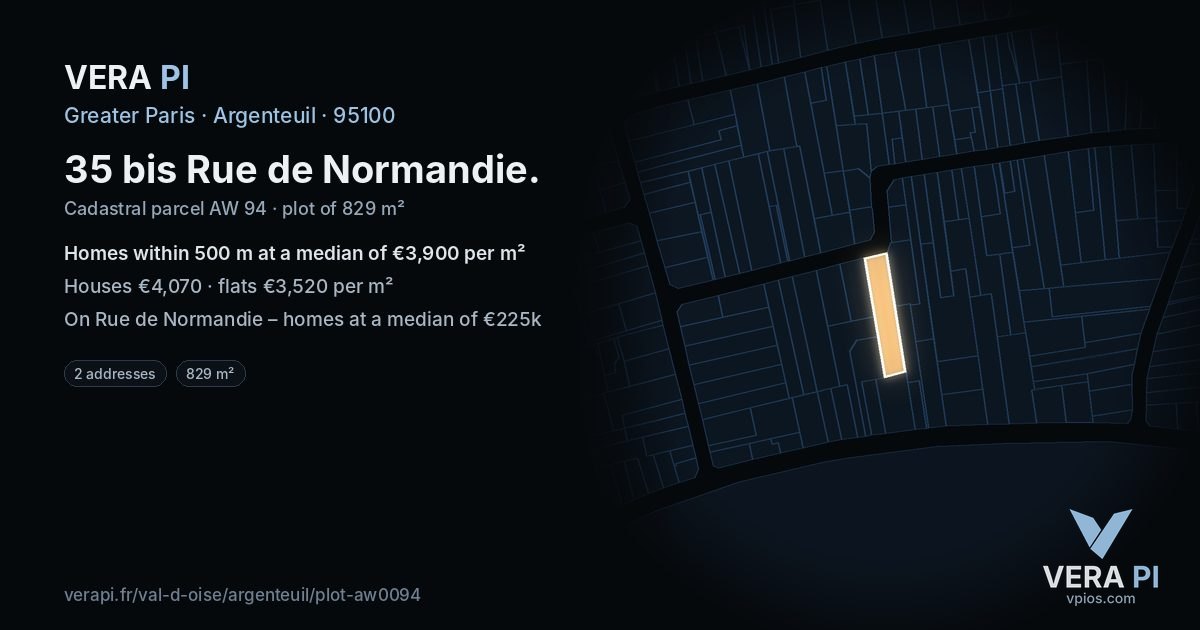 35 bis Rue de Normandie, Argenteuil at night – the plot lit, the parcels around coloured by the prices near them