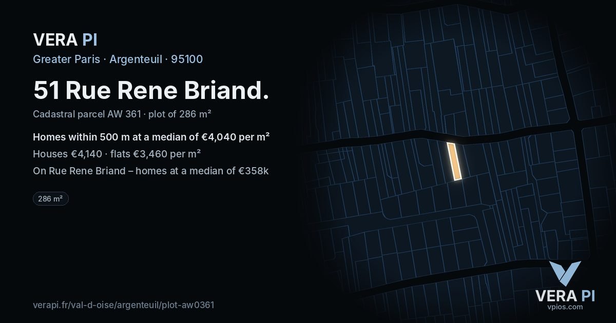 51 Rue Rene Briand, Argenteuil at night – the plot lit, the parcels around coloured by the prices near them