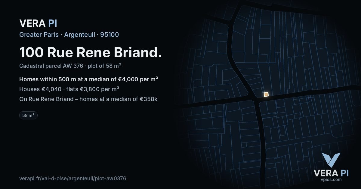 100 Rue Rene Briand, Argenteuil at night – the plot lit, the parcels around coloured by the prices near them