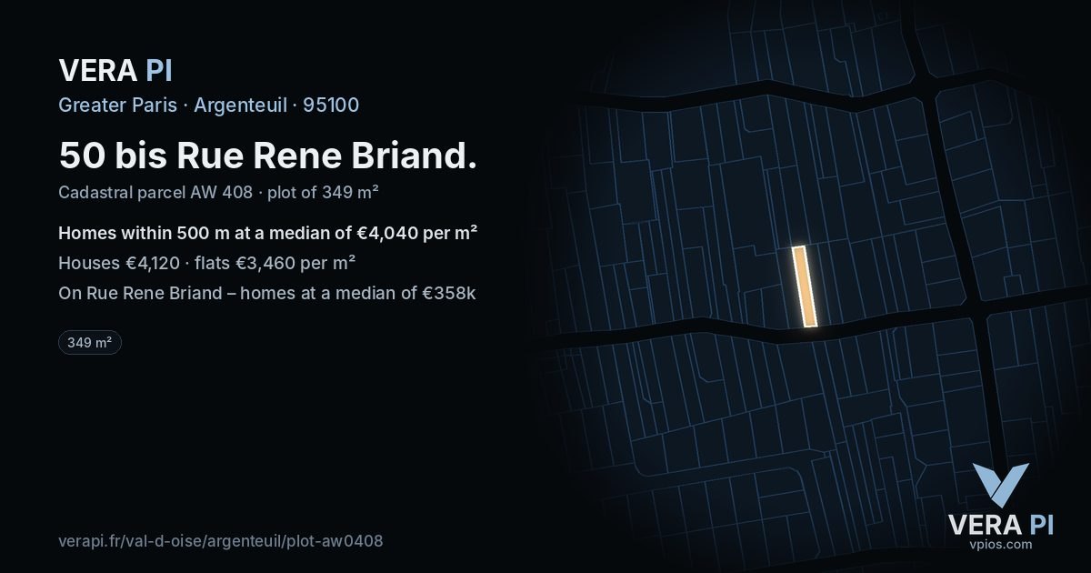 50 bis Rue Rene Briand, Argenteuil at night – the plot lit, the parcels around coloured by the prices near them