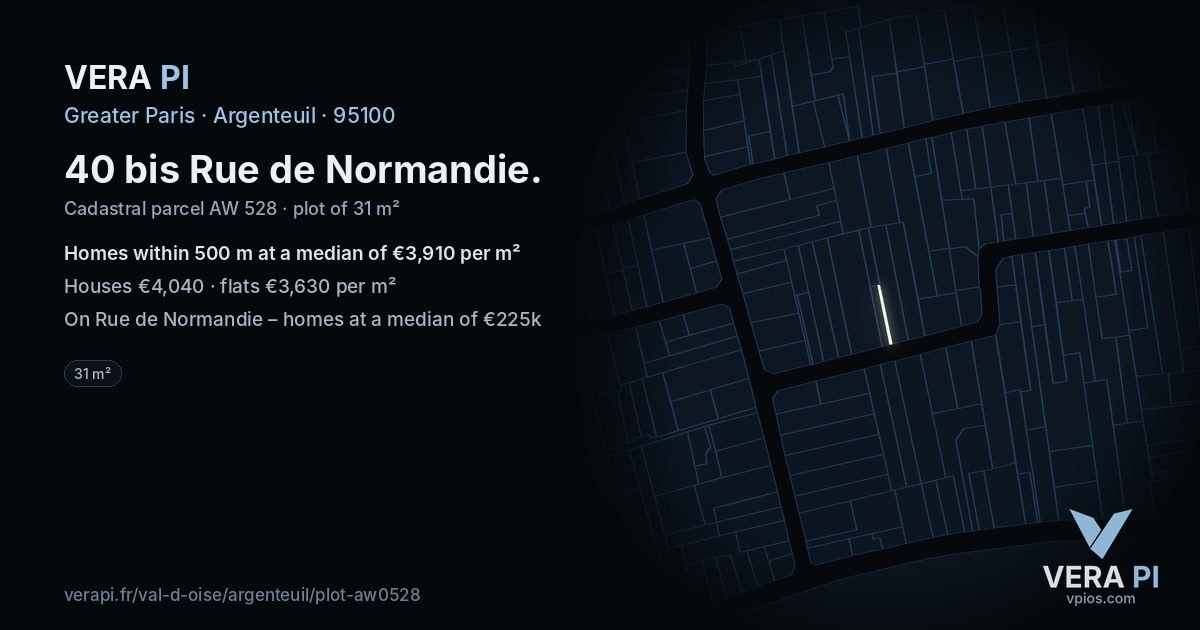 40 bis Rue de Normandie, Argenteuil at night – the plot lit, the parcels around coloured by the prices near them