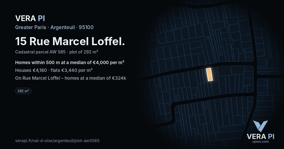 15 Rue Marcel Loffel, Argenteuil at night – the plot lit, the parcels around coloured by the prices near them