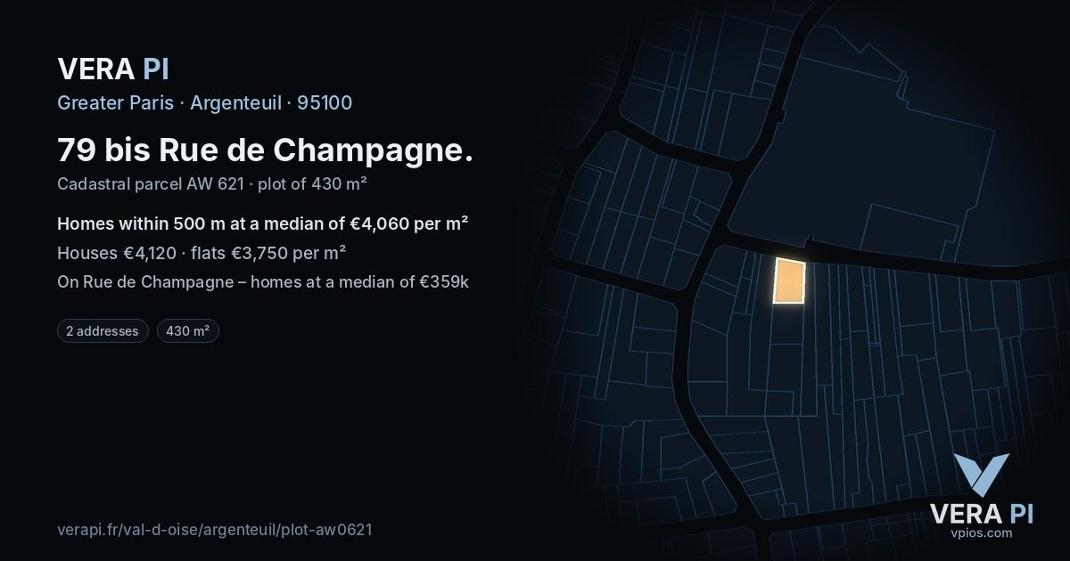 79 bis Rue de Champagne, Argenteuil at night – the plot lit, the parcels around coloured by the prices near them