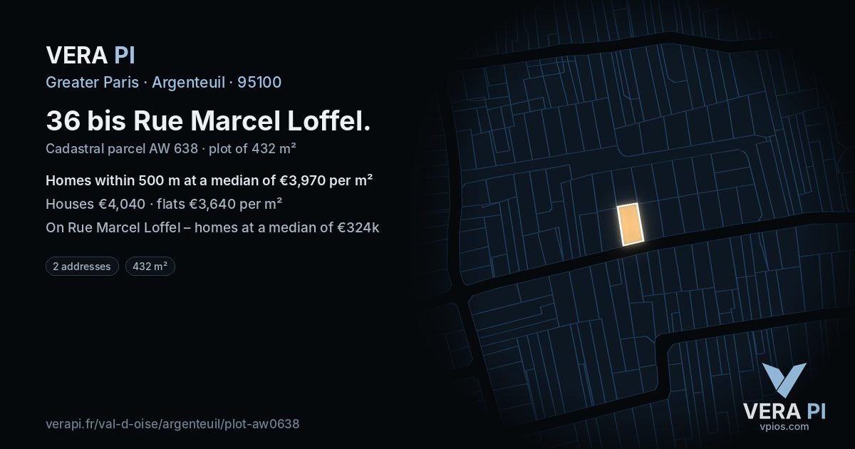 36 bis Rue Marcel Loffel, Argenteuil at night – the plot lit, the parcels around coloured by the prices near them