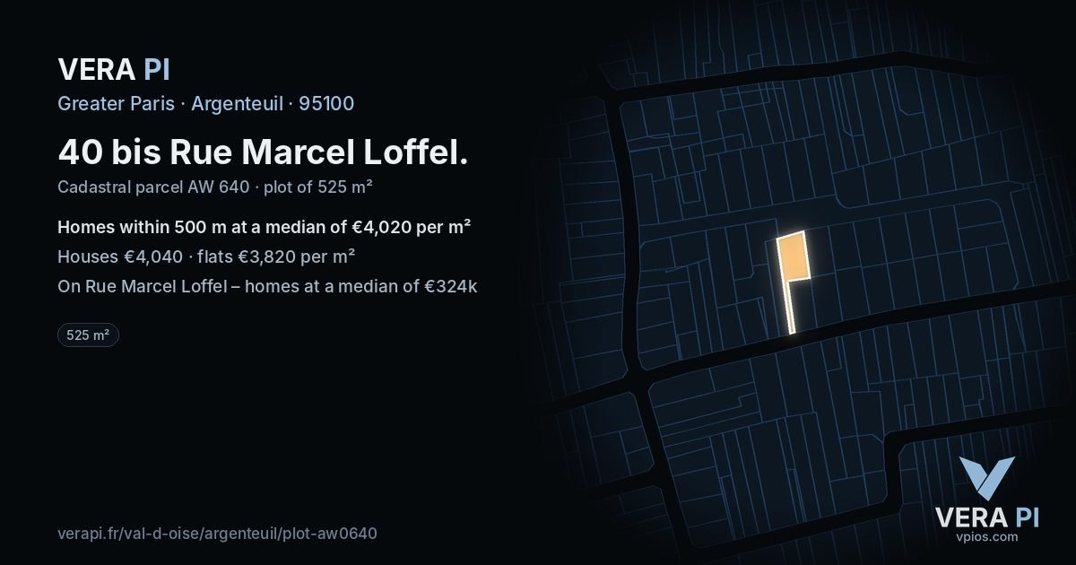40 bis Rue Marcel Loffel, Argenteuil at night – the plot lit, the parcels around coloured by the prices near them