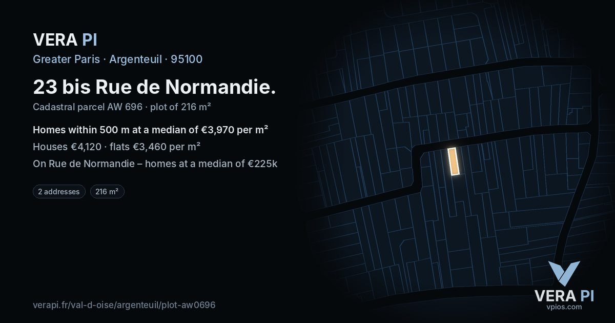 23 bis Rue de Normandie, Argenteuil at night – the plot lit, the parcels around coloured by the prices near them