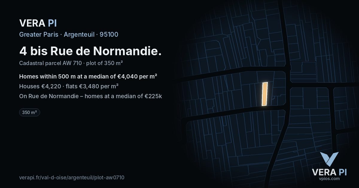 4 bis Rue de Normandie, Argenteuil at night – the plot lit, the parcels around coloured by the prices near them