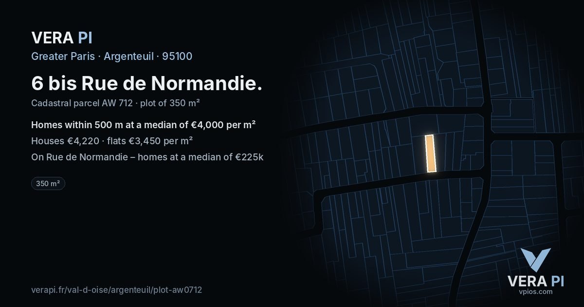 6 bis Rue de Normandie, Argenteuil at night – the plot lit, the parcels around coloured by the prices near them