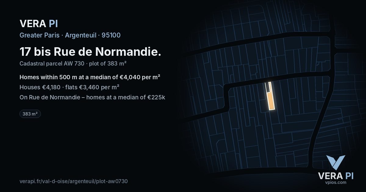 17 bis Rue de Normandie, Argenteuil at night – the plot lit, the parcels around coloured by the prices near them