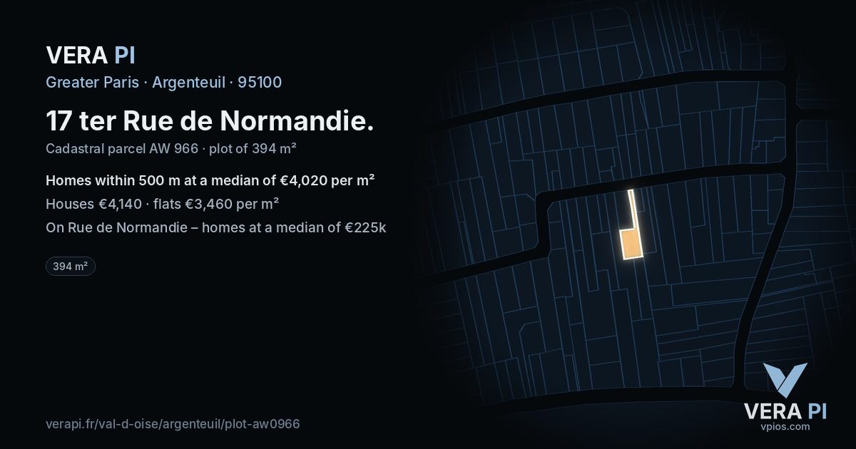 17 ter Rue de Normandie, Argenteuil at night – the plot lit, the parcels around coloured by the prices near them