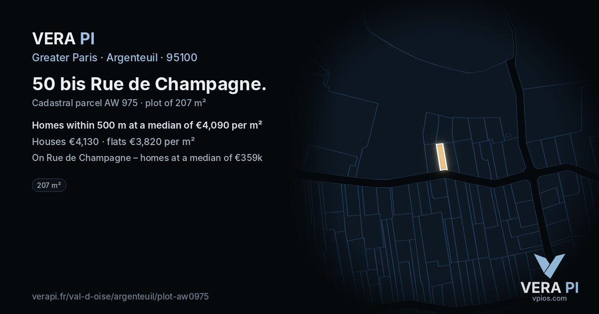 50 bis Rue de Champagne, Argenteuil at night – the plot lit, the parcels around coloured by the prices near them