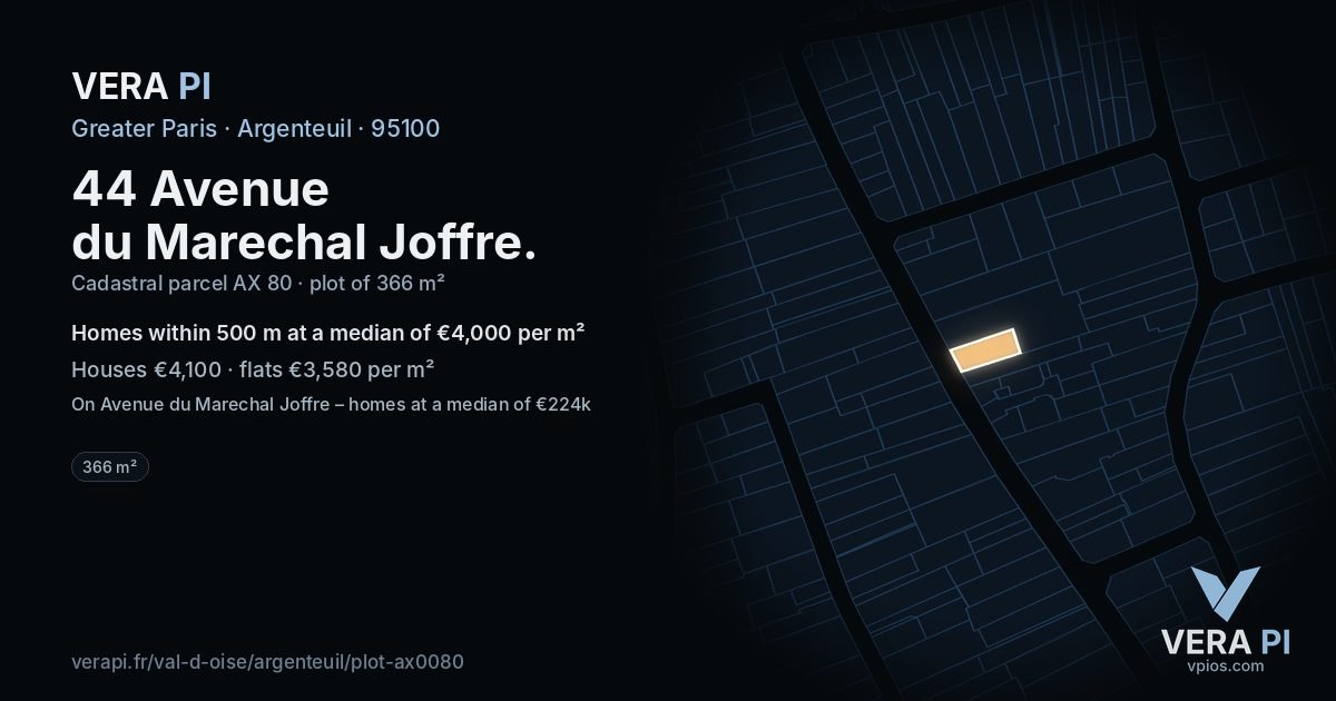 44 Avenue du Marechal Joffre, Argenteuil at night – the plot lit, the parcels around coloured by the prices near them