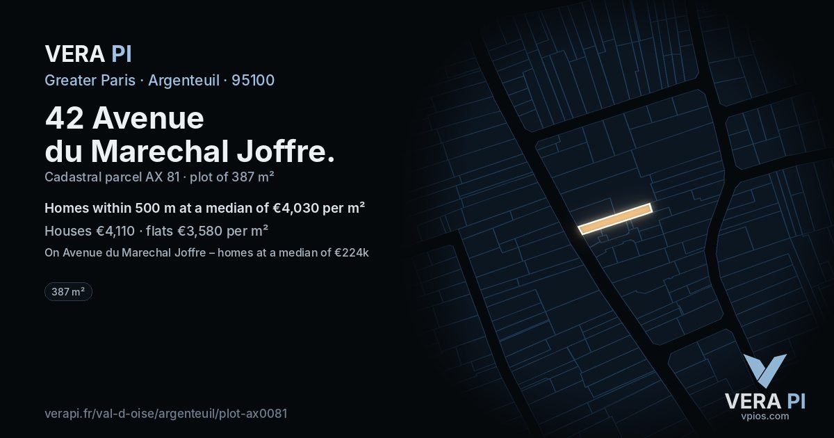 42 Avenue du Marechal Joffre, Argenteuil at night – the plot lit, the parcels around coloured by the prices near them