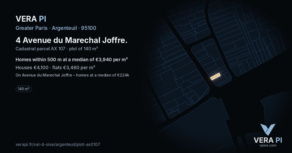 4 Avenue du Marechal Joffre, Argenteuil at night – the plot lit, the parcels around coloured by the prices near them
