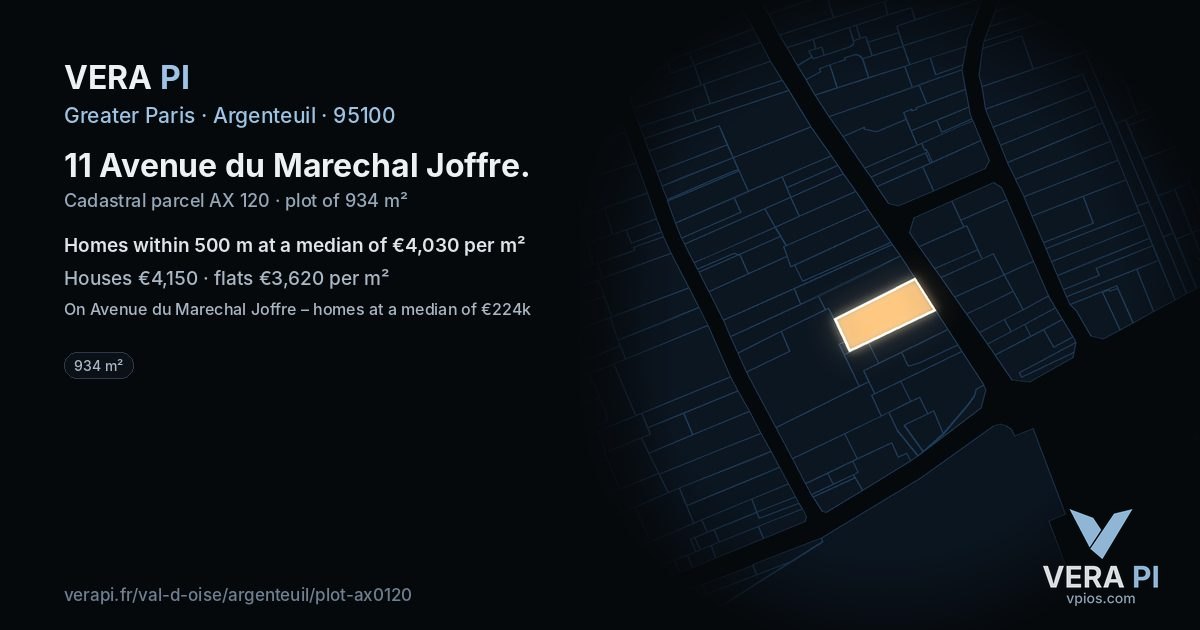 11 Avenue du Marechal Joffre, Argenteuil at night – the plot lit, the parcels around coloured by the prices near them