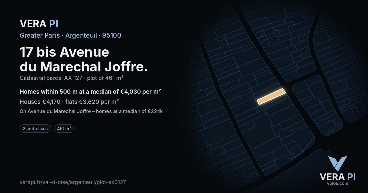 17 bis Avenue du Marechal Joffre, Argenteuil at night – the plot lit, the parcels around coloured by the prices near them
