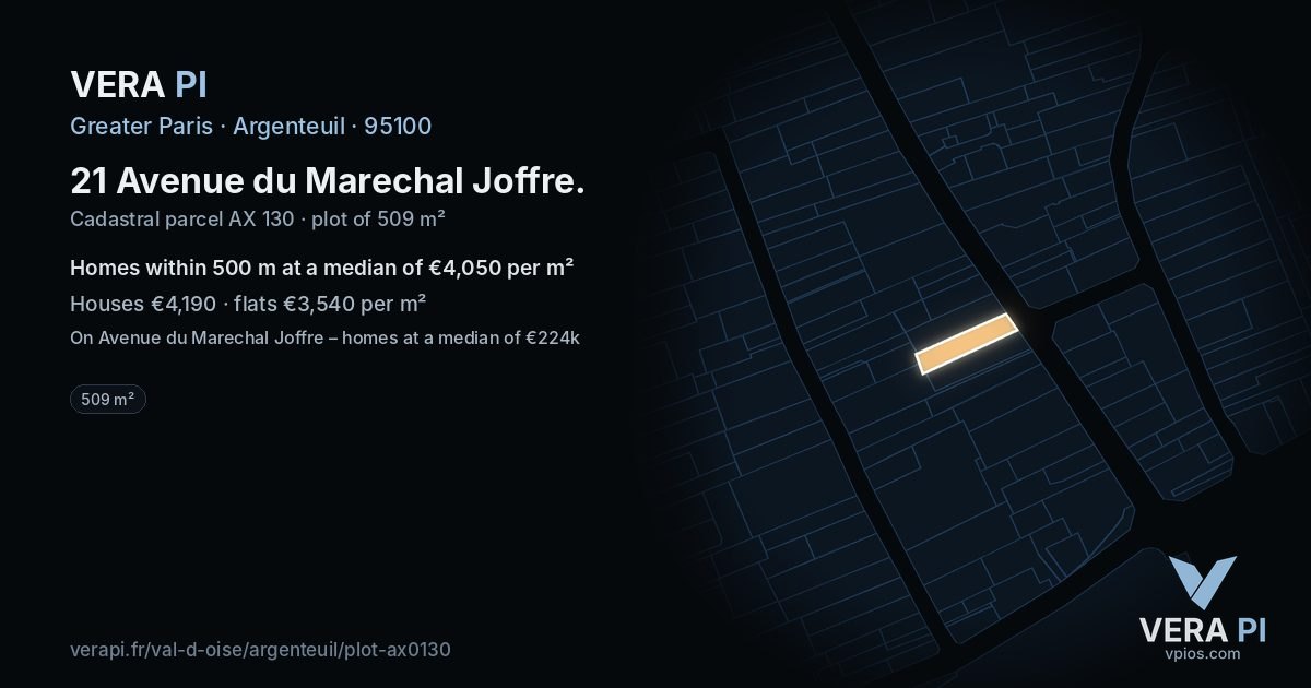 21 Avenue du Marechal Joffre, Argenteuil at night – the plot lit, the parcels around coloured by the prices near them