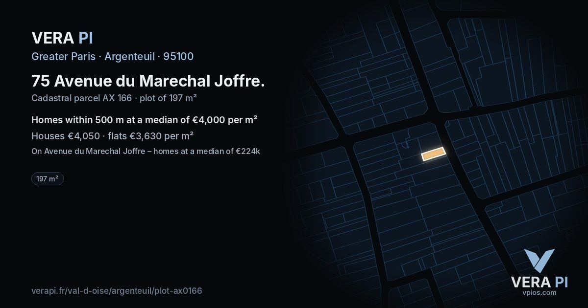 75 Avenue du Marechal Joffre, Argenteuil at night – the plot lit, the parcels around coloured by the prices near them