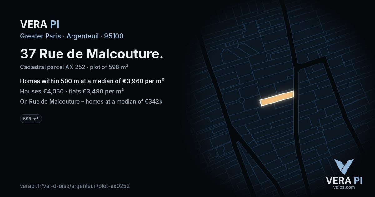 37 Rue de Malcouture, Argenteuil at night – the plot lit, the parcels around coloured by the prices near them