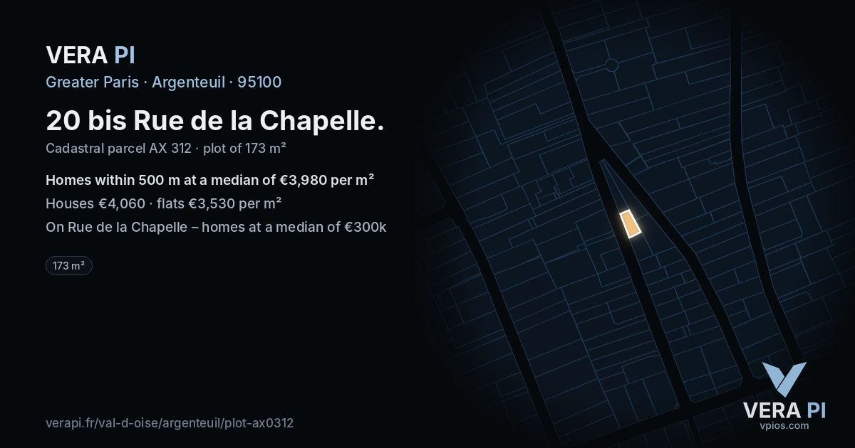 20 bis Rue de la Chapelle, Argenteuil at night – the plot lit, the parcels around coloured by the prices near them