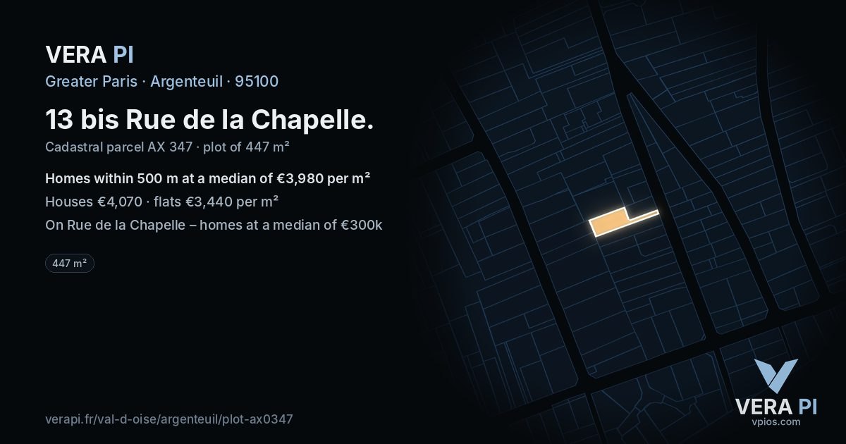 13 bis Rue de la Chapelle, Argenteuil at night – the plot lit, the parcels around coloured by the prices near them