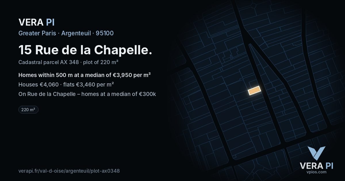 15 Rue de la Chapelle, Argenteuil at night – the plot lit, the parcels around coloured by the prices near them