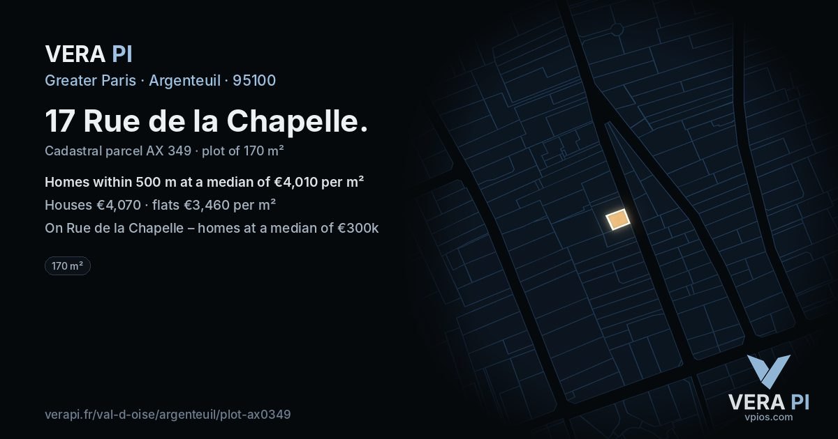 17 Rue de la Chapelle, Argenteuil at night – the plot lit, the parcels around coloured by the prices near them