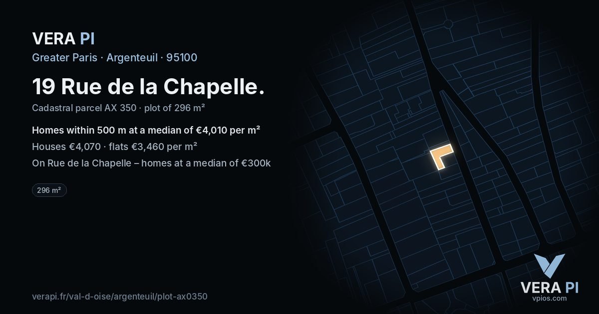 19 Rue de la Chapelle, Argenteuil at night – the plot lit, the parcels around coloured by the prices near them