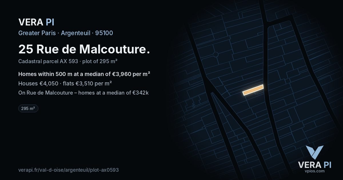 25 Rue de Malcouture, Argenteuil at night – the plot lit, the parcels around coloured by the prices near them