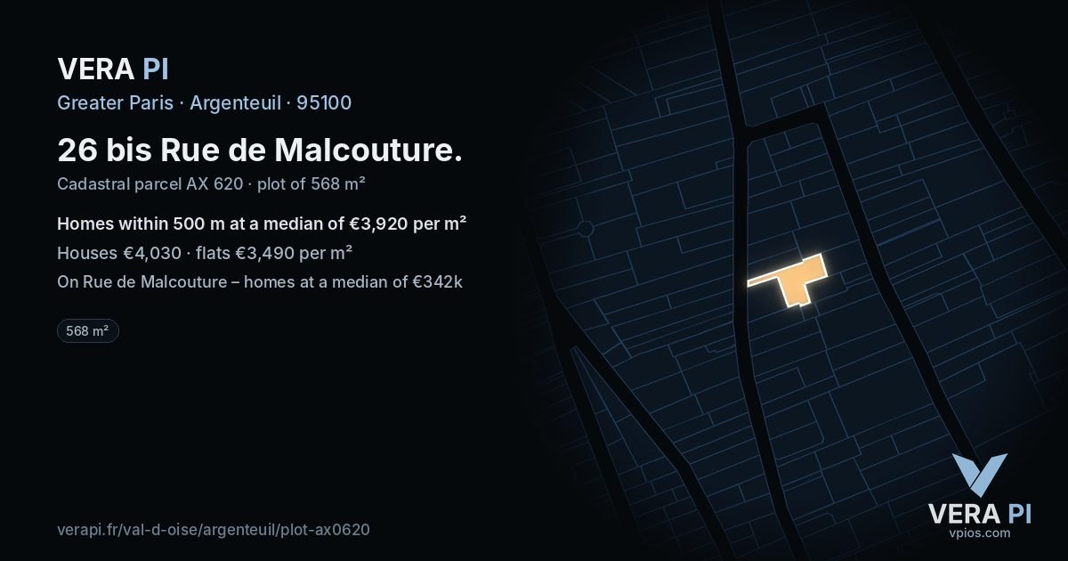 26 bis Rue de Malcouture, Argenteuil at night – the plot lit, the parcels around coloured by the prices near them