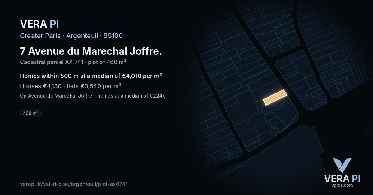 7 Avenue du Marechal Joffre, Argenteuil at night – the plot lit, the parcels around coloured by the prices near them