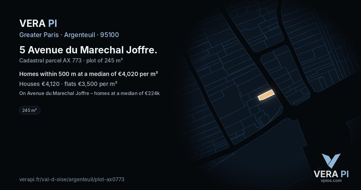 5 Avenue du Marechal Joffre, Argenteuil at night – the plot lit, the parcels around coloured by the prices near them